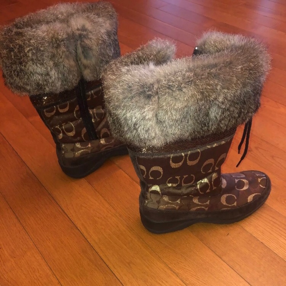 COACH SIGNATURE LIZZIE Fur Trim Boots SIZE 8.5